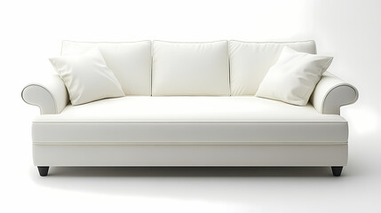 An isolated leather sofa with cushions on a white background, suitable for comfortable seating in a modern home