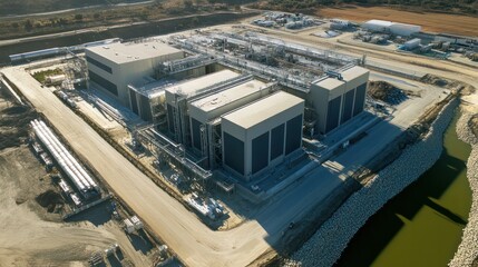 A high-tech waste treatment facility converting solid waste into energy and reusable materials.