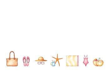 Obraz premium Summer beach elements pattern or background illustration 