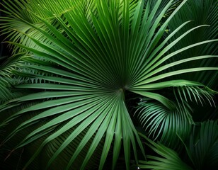 Fototapeta premium closeup of beautiful palm leaves in a wild tropical palm garden dark green palm leaf texture concept full framed wallpaper decoration