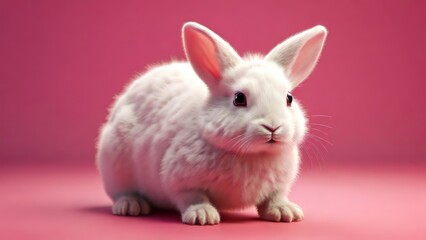 Obraz premium white rabbit on a pink background, Cute Easter bunny