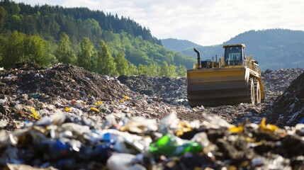 A landfill transformed through mining technology, converting waste into reusable resources.
