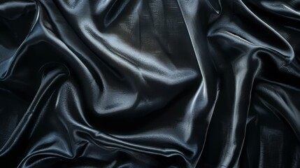 Obraz premium Glossy black fabric draped elegantly, showcasing its rich texture and lustrous sheen under bright lighting conditions