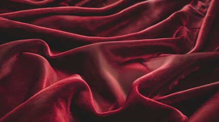 Obraz premium Flowing texture of deep red silk fabric draped elegantly, capturing soft light and intricate folds in a luxurious setting