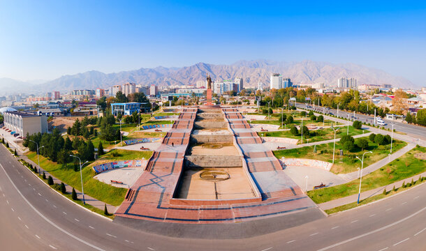 Ismoil Somoni Monument and Park aerial view, Khujand