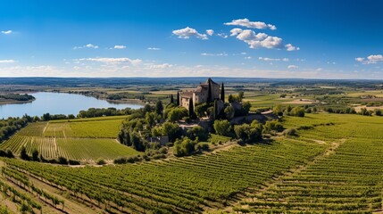 Obraz premium Haut-Medoc: Exploring the Enchanting Chateaus and Viney ds of M gaux, Bordeaux in Aerial View