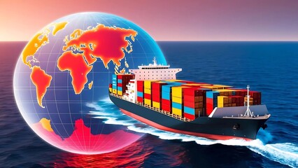 Obraz premium Digital illustration with a sailing ship on a globe.