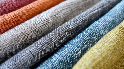 Colorful fabric swatches displayed in a row showcasing various textures and patterns, perfect for design inspiration and crafting ideas