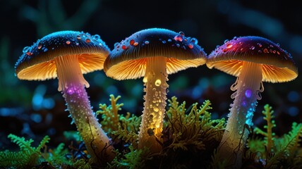 two mushrooms in the dark