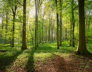 Obraz premium green deciduous forest spring color vibrant