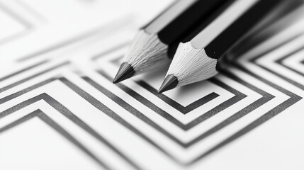 Fototapeta premium Two pencils with geometric lines on abstract background.