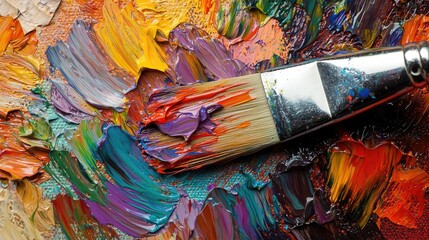 Fototapeta premium A close-up of a painter's brush loaded with vibrant paint, poised above a canvas.
