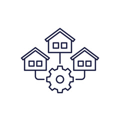 property management line icon with houses