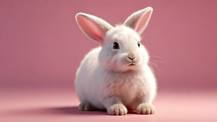 Obraz premium white rabbit on a pink background, Cute Easter bunny