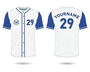 Blue and white baseball jersey uniform mockup front and back view