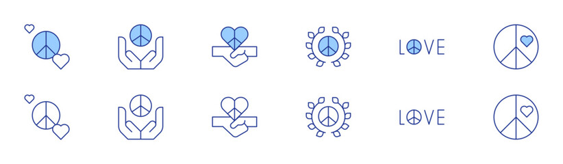 Peace icon set in two styles, Duotone and Thin Line style. Editable stroke. peace and reconciliation, dove, freedom of choice, peace flag, restorative justice