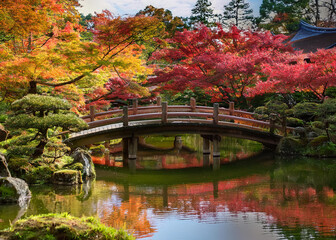 Obraz premium 秋の紅葉と寺院