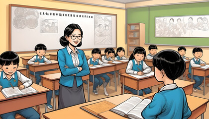 Animated Classroom Scene with Teacher and Attentive Students