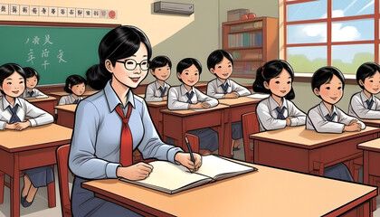 Animated Classroom Scene with Teacher and Attentive Students