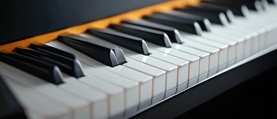 Fototapeta premium Close-Up View of Black Piano Keyboard with White Keys.