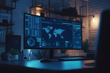 Naklejka premium Data Analysis and Visualization on a Computer Screen