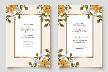 WEDDING INVITATION FRAME WITH FLOWER DECORATIONS WITH FRESH LEAVES 