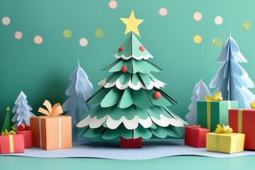 Papercraft Christmas Tree with Colorful Gifts