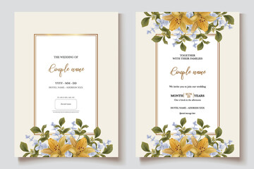 WEDDING INVITATION FRAME WITH FLOWER DECORATIONS WITH FRESH LEAVES 