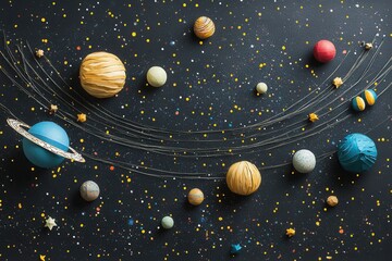 Papercraft Solar System Model with Planets and Stars