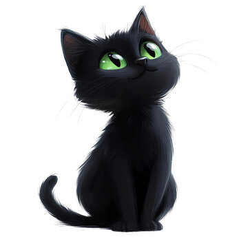 recommend clip art: Cute black cat with green eyes looking up.