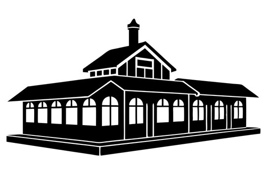 recommend clip art: Train Station Silhouettes | vector silhouette illustration on white background