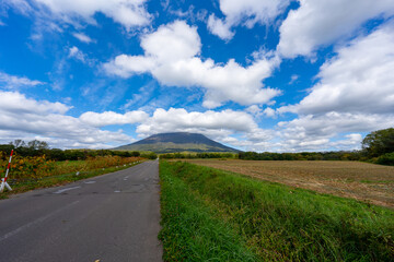 北海道の道路の風景　羊蹄山方面