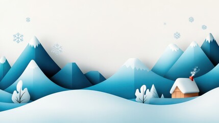 Obraz premium Snowy Mountain Landscape with Winter Houses and Decorative Border