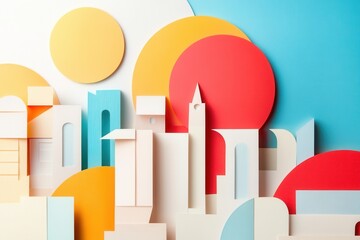Colorful Papercraft Cityscape with Geometric Buildings