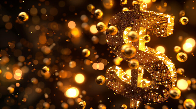 Elegant dollar Sign with Golden Orbs Concept money, wealth, success, currency, monetary unit