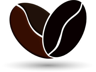 Obraz premium 3D Coffee beans in a heart shape icon for a coffee shop. Morning coffee beans sign and symbol illustration.