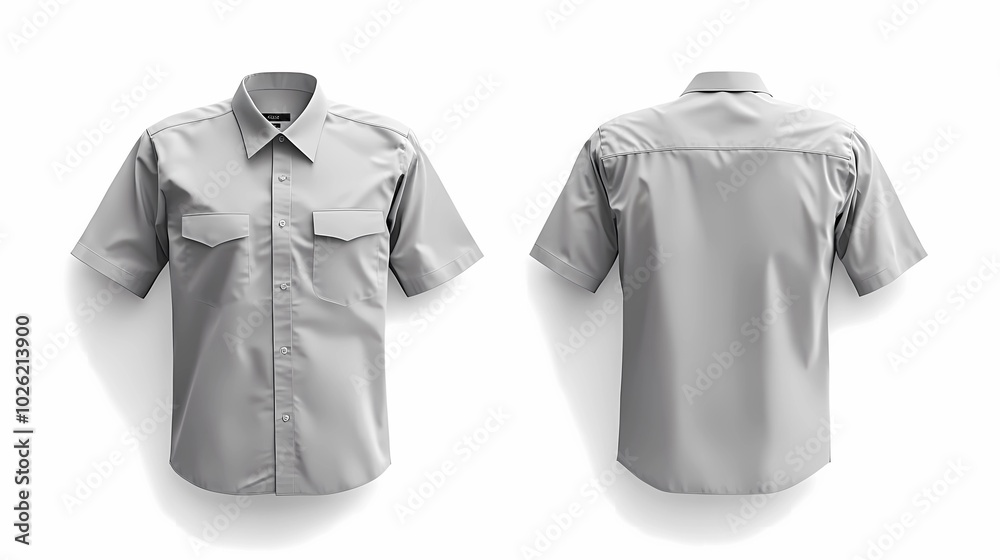 Wall mural modern dynamic security uniform shirt, short sleeve mockup with front and back views isolated clean white background