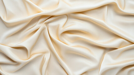 Obraz premium Close-up of smooth cream-colored satin fabric with elegant draped folds and a glossy texture.
