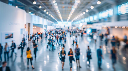 Obraz premium defocused blur people in exhibition hall event trade business center show expo background