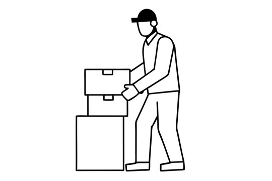 recommend clip art: Warehouse worker loading wooden boxes vector | vector silhouette illustration on white background