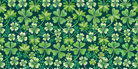Lush green clover leaves create vibrant and seamless pattern, perfect for celebrating natures beauty and adding touch of freshness to any design