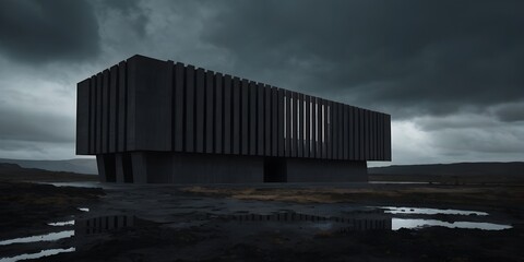 mesmerically moody dark and gloomy massively monolithic Scandinavian minimalism brutalist futuristic structure