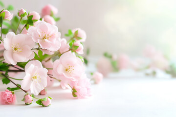A stunning arrangement of soft pink flowers rests gracefully on a white background, embodying the tranquility and beauty of nature during springtime
