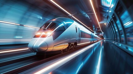 Fototapeta premium Futuristic Maglev Train Speeding Through Modern Station
