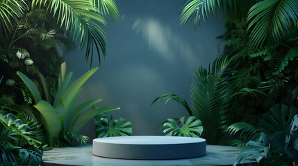 Fototapeta premium Podium background realistic nature colours with tropical forest plants and product show stage.