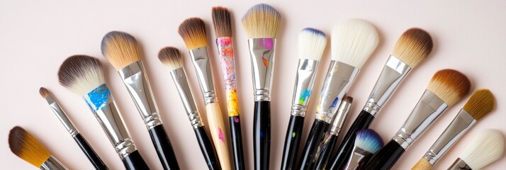 Variety of Paint Brushes on a Light Background