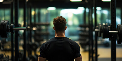 Fototapeta premium A dedicated individual prepares for an intense workout in a gym setting, surrounded by weights and equipment, highlighting the commitment to fitness and strength building.