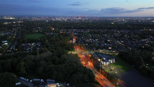 Manchester City skyline at dusk from Heaton Park, Prestwich. 