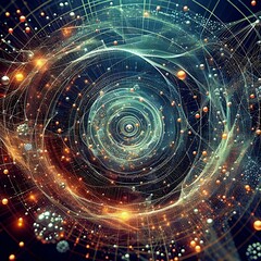 Obraz premium futuristic data flow and quantum processes futuristic technological background texture with complex shapes