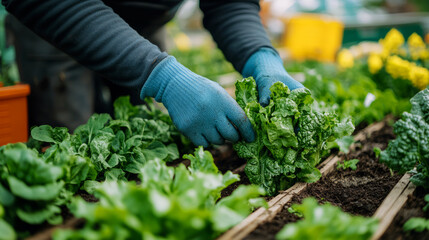 Urban Farmers Working in City Community Garden